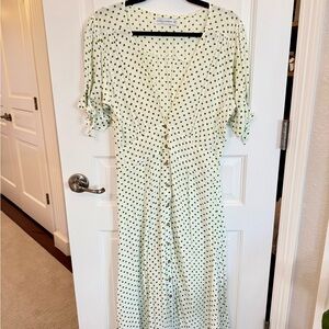 Light Green Polka Dot Midi Dress with Button Front